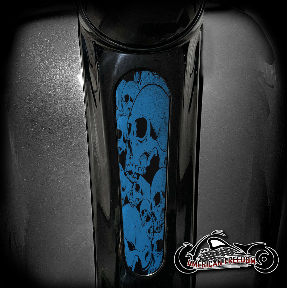 Harley 8 Inch Dash Insert - Blue Skull Pile Large